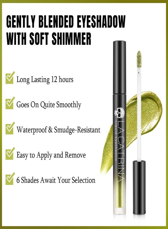 La Catrina Bright Green Metallic Liquid Eyeshadow, High Impact Sparkle Green Eyeshadow for Blue Eyes, Long Lasting Quick-Drying Shimmer Eye Shadow Eyeliner Makeup for Daily, Party, Holiday, No Fading, Vegan #09 - Image 4