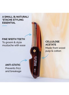 Zeus ZEUS Folding Mustache Comb, Handmade Saw-Cut Best Moustache Pocket Comb - (Traditional) - K11  - Image 2