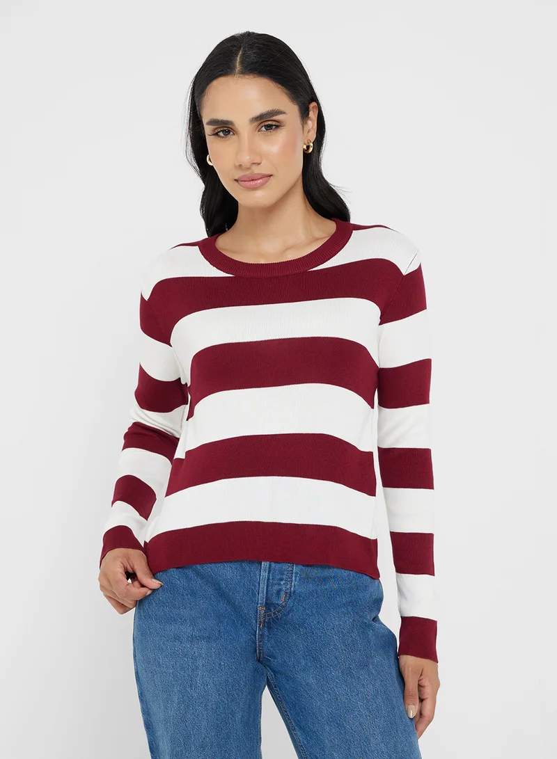 Ginger Basics Crew Neck Stripe Knitted Sweater