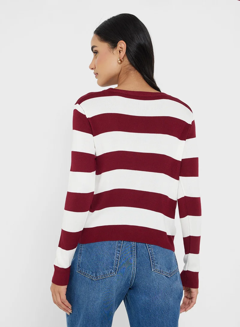 Ginger Basics Crew Neck Stripe Knitted Sweater