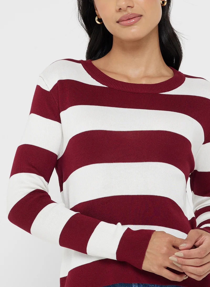 Ginger Basics Crew Neck Stripe Knitted Sweater