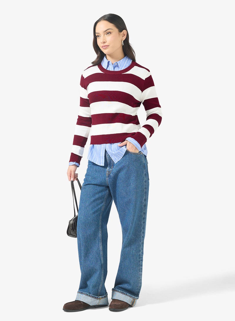 Ginger Basics Crew Neck Stripe Knitted Sweater - Image 4
