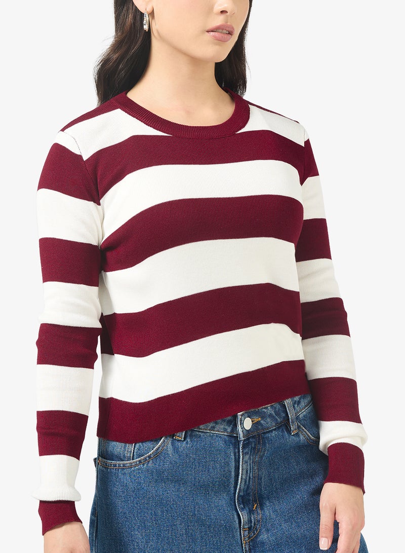 Ginger Basics Crew Neck Stripe Knitted Sweater - Image 3