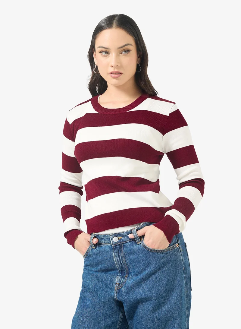 Crew Neck Stripe Knitted Sweater