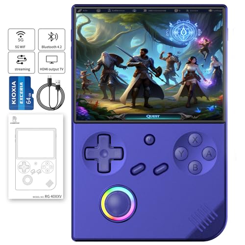 GiipGoop RG40XX V Handheld Game Consoles RG40XXV Retro Game Console Builtin 64G TF Card RG 40XXV Portable Gaming Console Linux 64bit System Supports WiFi Bluetooth HDMI and TV Output Black Blue - Image 1