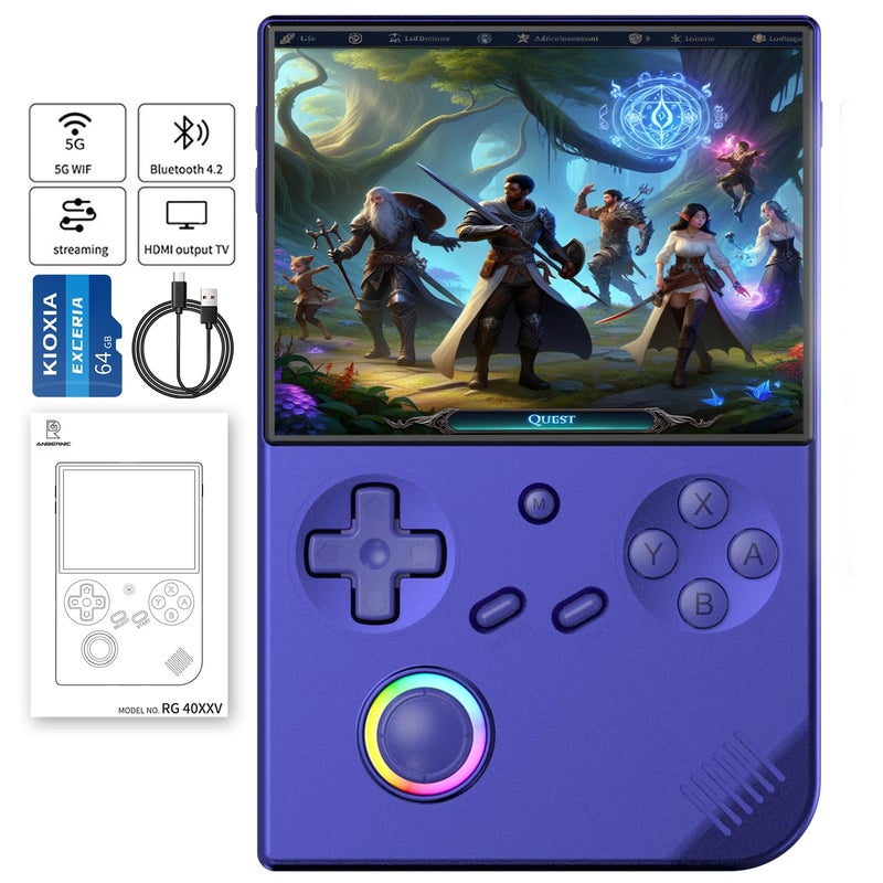 GiipGoop RG40XX V Handheld Game Consoles RG40XXV Retro Game Console Builtin 64G TF Card RG 40XXV Portable Gaming Console Linux 64bit System Supports WiFi Bluetooth HDMI and TV Output Black Blue - Image 3