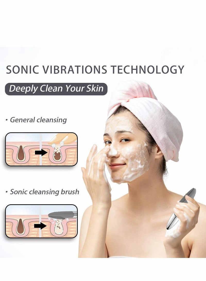 Y&D Facial Cleansing Brush, 3-in-1 Electric Silicone Face Scrubber, Vibrating Massager, USB Rechargeble Scrubber Gray - Image 2
