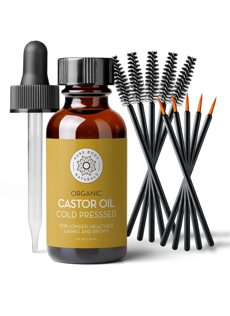 PURE BODY NATURALS Pure Body Naturals Castor Oil for Eyelashes and Eyebrows - Brow and Lash Growth Serum - Organic Hexane Free Cold Pressed Unrefined - 1 fl oz  - Image 1
