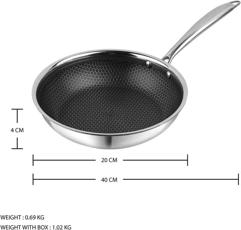 Tabakh VINOD PLATINUM PRO HONEYCOMB FRYPAN – 20 CM, TRIPLY STAINLESS STEEL, NON-STICK HONEYCOMB SURFACE, INDUCTION COMPATIBLE, DURABLE & EASY TO CLEAN, TP/NTNSFP-20 - Image 4