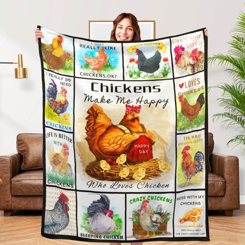 MIBOI Cute Chicken Blanket  Soft Fuzzy Flannel Plush Chicken Gifts Throw Blanket for Couch Sofa Bed Chicken Decor  Funny Colorful Rooster Blankets for Baby Kids All Season 60""x50"" - Image 1