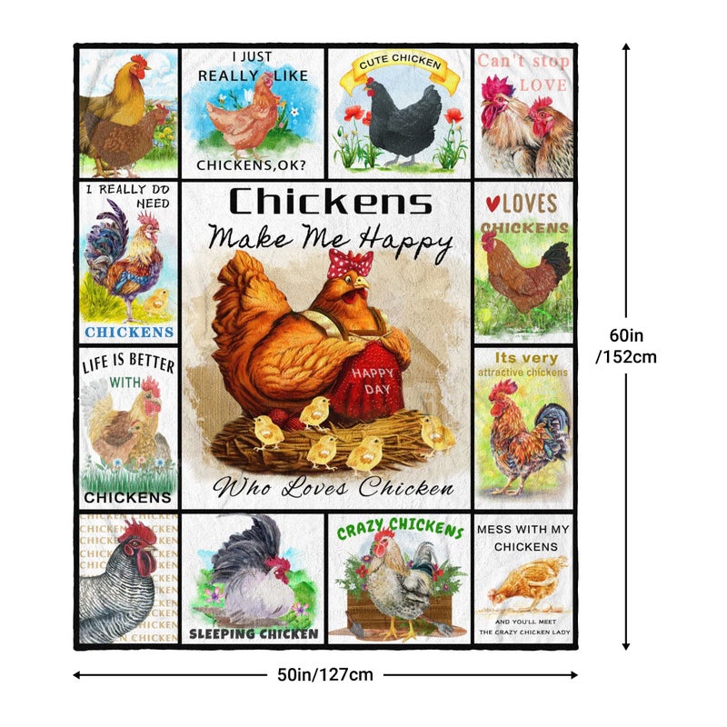 MIBOI Cute Chicken Blanket  Soft Fuzzy Flannel Plush Chicken Gifts Throw Blanket for Couch Sofa Bed Chicken Decor  Funny Colorful Rooster Blankets for Baby Kids All Season 60""x50"" - Image 2