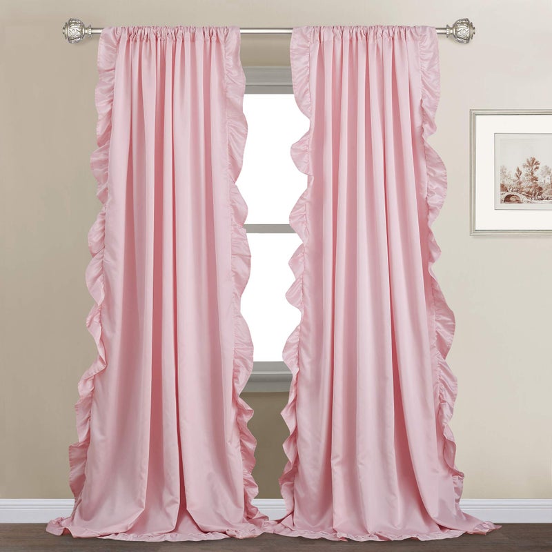 StangH Blush Pink Curtains 84 inch Length,Scalloped Curtains Feminine Decor Nursery Curtain French Country Ruffle Window Drapes for Girls Room/Dressing Room, Rod Pocket, W52 x L84, 2 Panels - Image 1