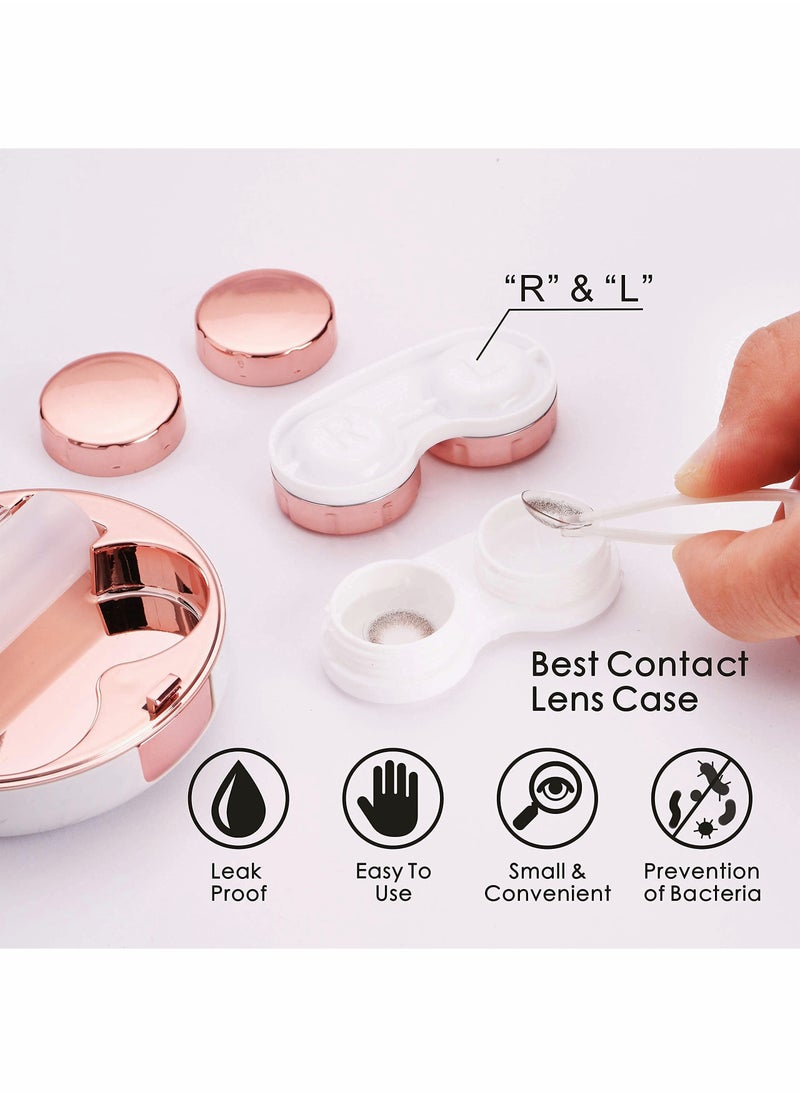SYOSI - 2 Pack Contact Lens Case, Leak-Proof Contact Case Travel with Cleaner Washer Holder Tweezers, Remover Tool Solution Bottle for Outdoor Daily Use (Rose Gold) - Image 1