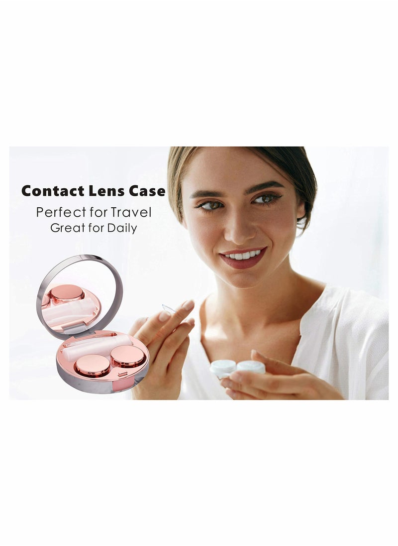 SYOSI - 2 Pack Contact Lens Case, Leak-Proof Contact Case Travel with Cleaner Washer Holder Tweezers, Remover Tool Solution Bottle for Outdoor Daily Use (Rose Gold) - Image 1
