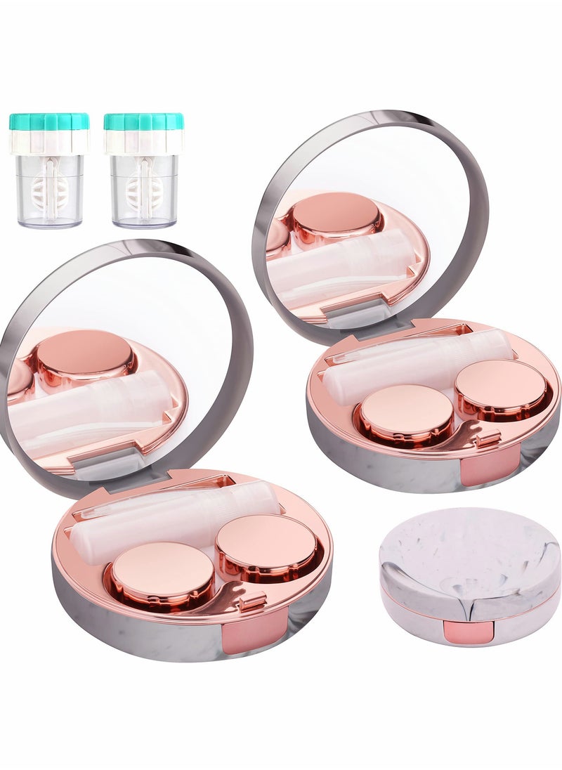 SYOSI - 2 Pack Contact Lens Case, Leak-Proof Contact Case Travel with Cleaner Washer Holder Tweezers, Remover Tool Solution Bottle for Outdoor Daily Use (Rose Gold) - Image 1