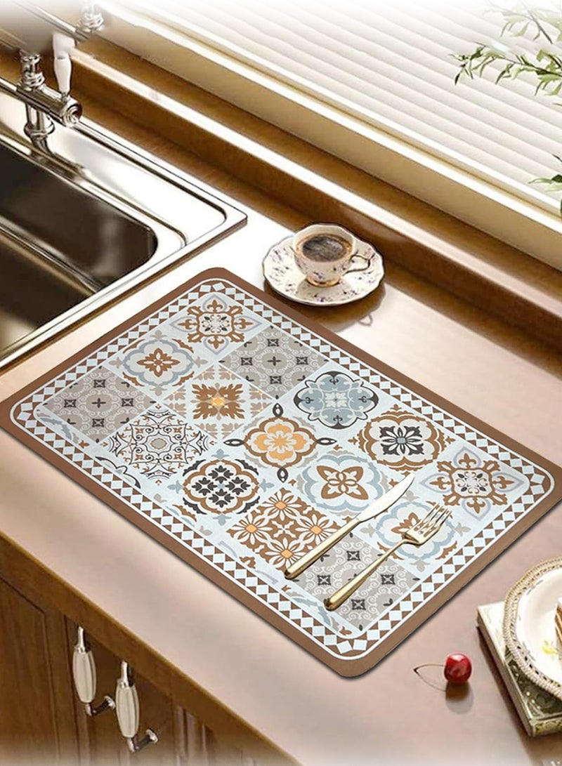 Dish Drying Mats for Kitchen Counter, Large Rubber Dish Mat 23.6×15.7 Inch, Water Absorbent Spill Pad for Coffee Maker, Bar Mat, Pot Mat, Countertop Protector, Non-Slip Waterproof Kitchen Drying Pad for Table Sink Area - Image 1