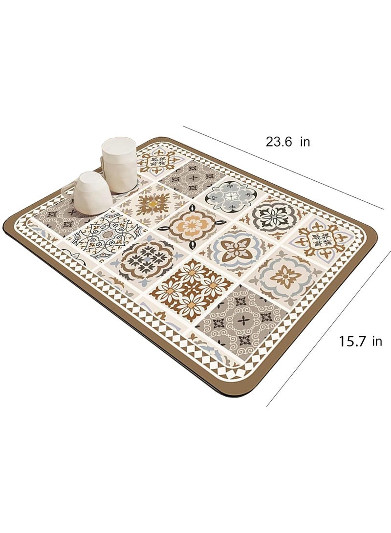 Dish Drying Mats for Kitchen Counter, Large Rubber Dish Mat 23.6×15.7 Inch, Water Absorbent Spill Pad for Coffee Maker, Bar Mat, Pot Mat, Countertop Protector, Non-Slip Waterproof Kitchen Drying Pad for Table Sink Area - Image 2
