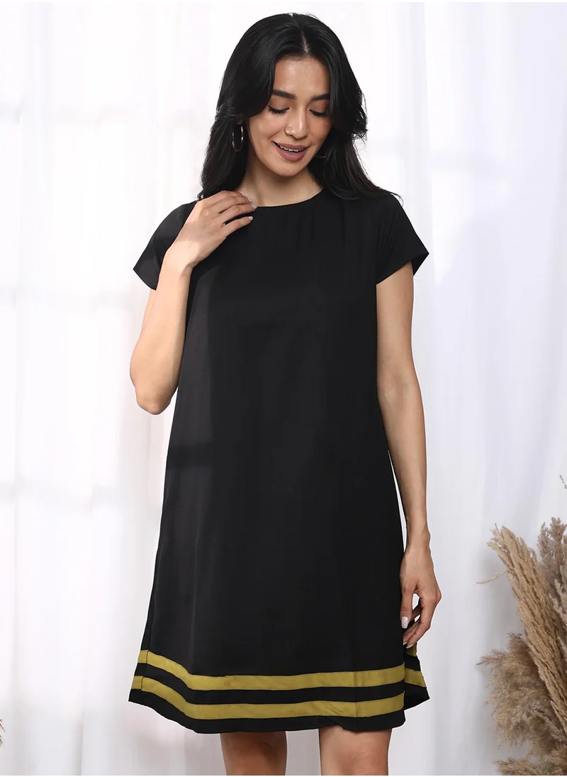 PINACOLADA Women's Midnight Black Contrast Striped Dress
