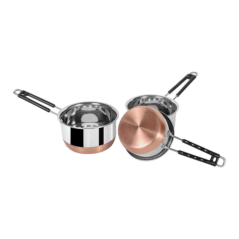 DAZVI Stainless Steel Induction Bottom Sauce Pan Copper Flat Base Tea Milk Tapeli Patila Pot Cookware with Handle Induction Saucepan Tea Cookware 2 Liter Silver2000 ml - Image 5