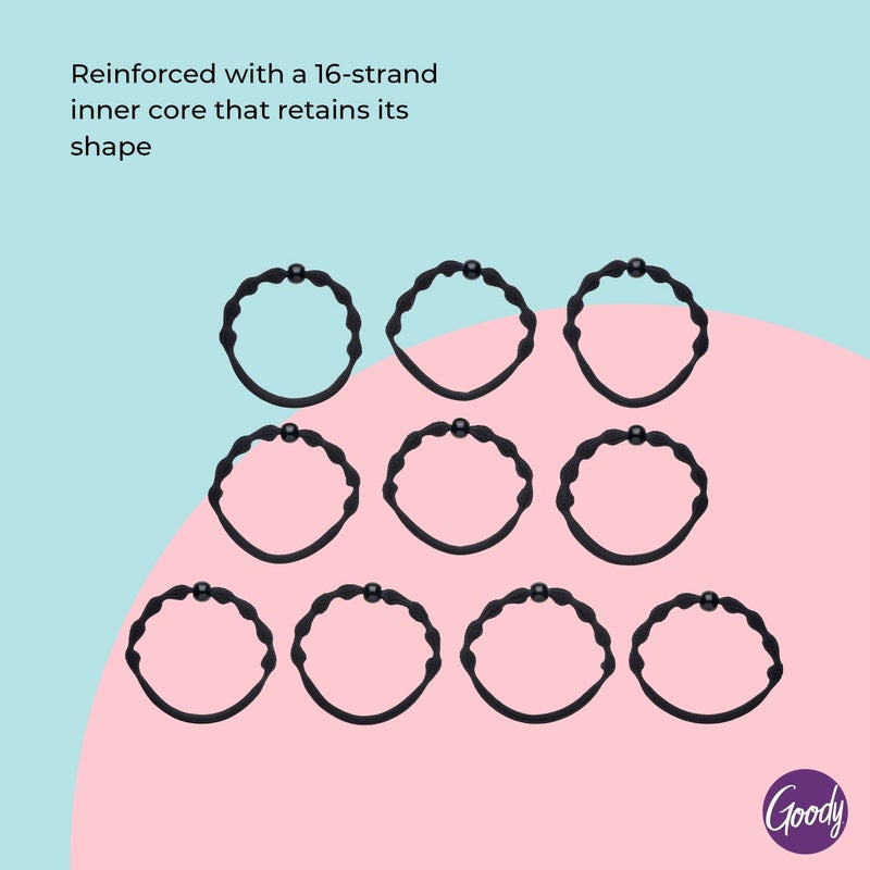 Goody Ouchless Forever Fine Hair Elastics - 10 Ct, Black, Damage-Free Bands, 3X Stronger Hair Ties, Retainable Shape, 16 Strand Inner Core, Hair Accessories for Women & Men - Image 3