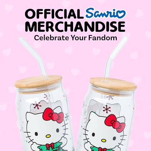 Silver Buffalo Sanrio Hello Kitty Holiday Glass Tumbler with Bamboo Lid and Glass Straw 16 Ounces - Image 3