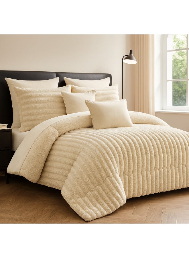 مينج لي مفرش شتوي فرو فاخر نفرين – طقم سرير 8 قطع بتصميم هندسي ناعم مقاس كبير 230×250 سم - Image 1