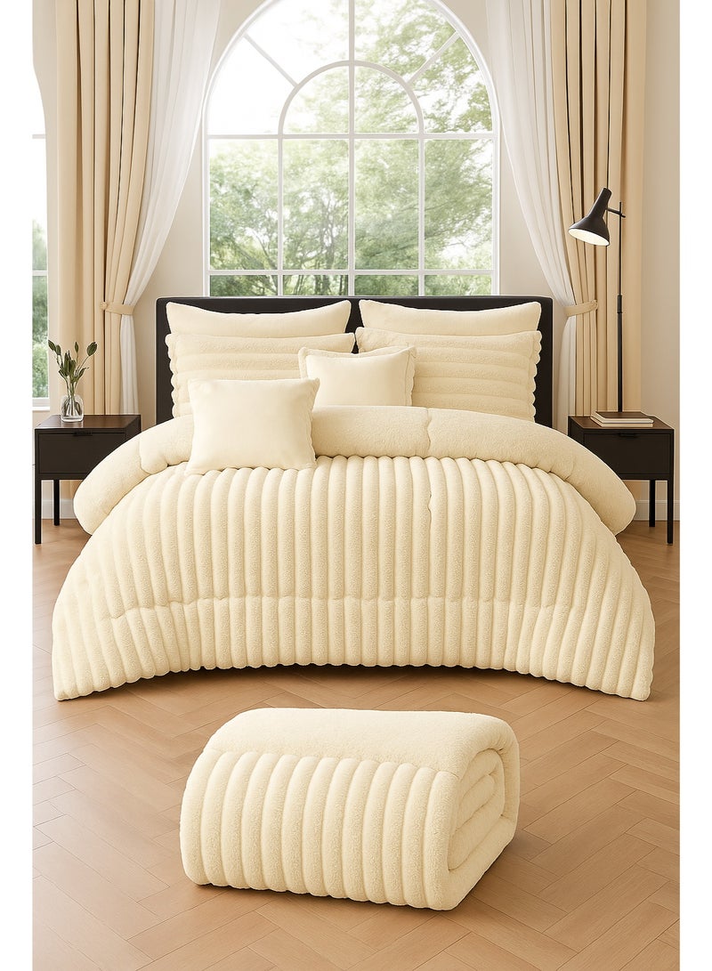 مينج لي مفرش شتوي فرو فاخر نفرين – طقم سرير 8 قطع بتصميم هندسي ناعم مقاس كبير 230×250 سم - Image 2