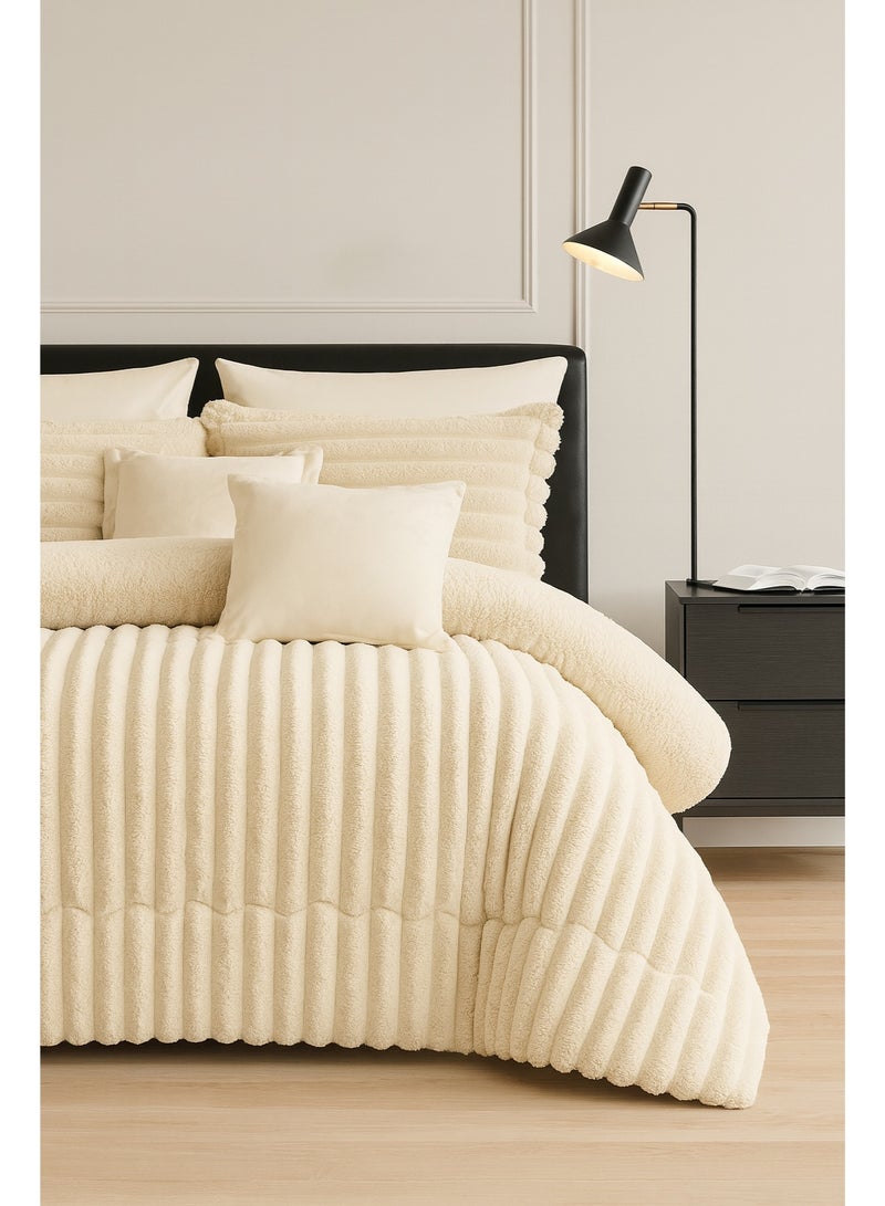 مينج لي مفرش شتوي فرو فاخر نفرين – طقم سرير 8 قطع بتصميم هندسي ناعم مقاس كبير 230×250 سم - Image 3