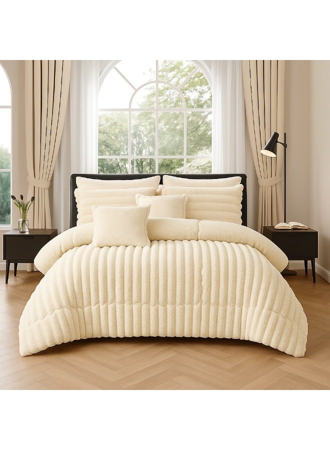 مينج لي مفرش شتوي فرو فاخر نفرين – طقم سرير 8 قطع بتصميم هندسي ناعم مقاس كبير 230×250 سم - Image 4