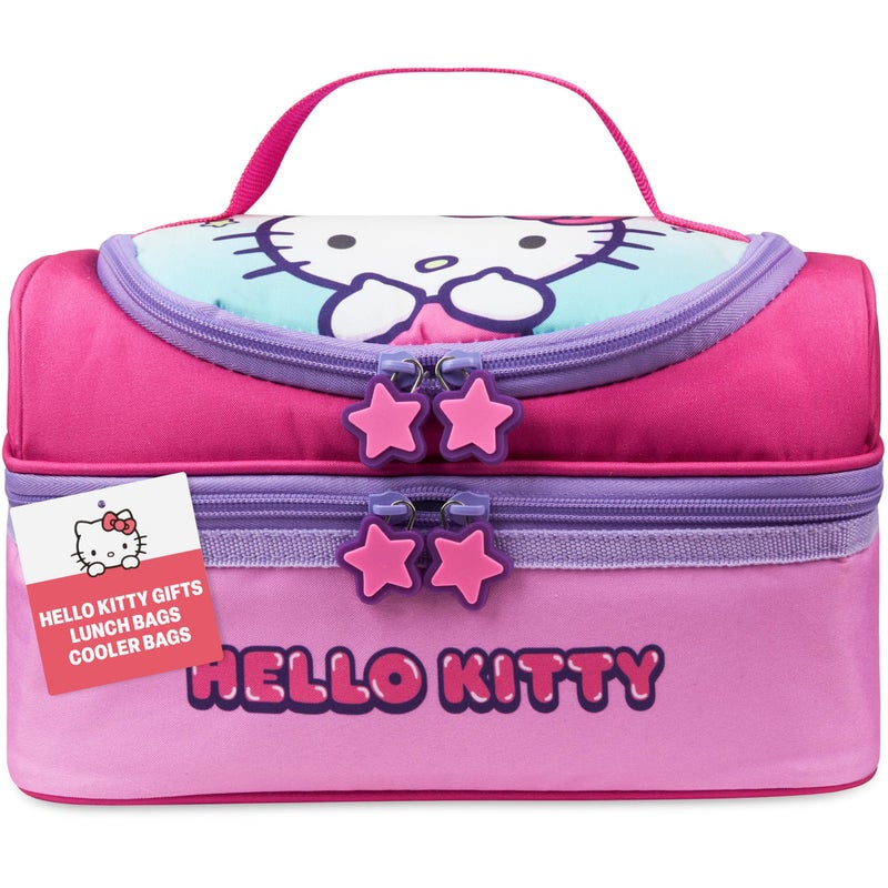 Get Trend Hello Kitty Lunch Bag Anime Insulated Lunch Box with Two Compartments for Picnic Snacks Cooler Bag Gifts for Kids Pink Hello Kitty