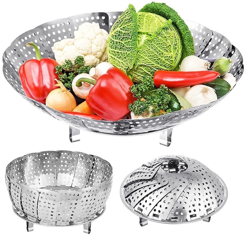Famous Quality Vegetable Steamer Basket, Premium Stainless Steel Veggie Steamer Basket - Folding Expandable Steamers to Fits Various Size Pot (6" to 10.5") - Image 1