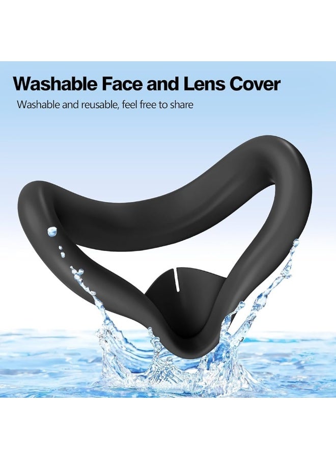 فكرة اكسسوارات واقع افتراضي 7 في 1 من فكرة متوافقة مع ميتا اوكولوس كويست 3s 2024: غطاء وجه سيليكون وغطاء عدسة حماية مع 5 أغطية عين للاستعمال مرة واحدة وقطعة قماش للتنظيف و2 زر للإبهام (لون أسود) - Image 5