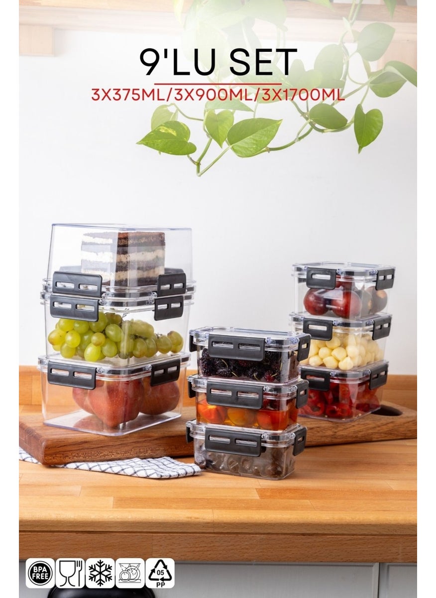 Nandy Home 9 Piece Set Rectangular Clear Storage Box Set with Lock Lid - 375-900-17000ML  - Image 1