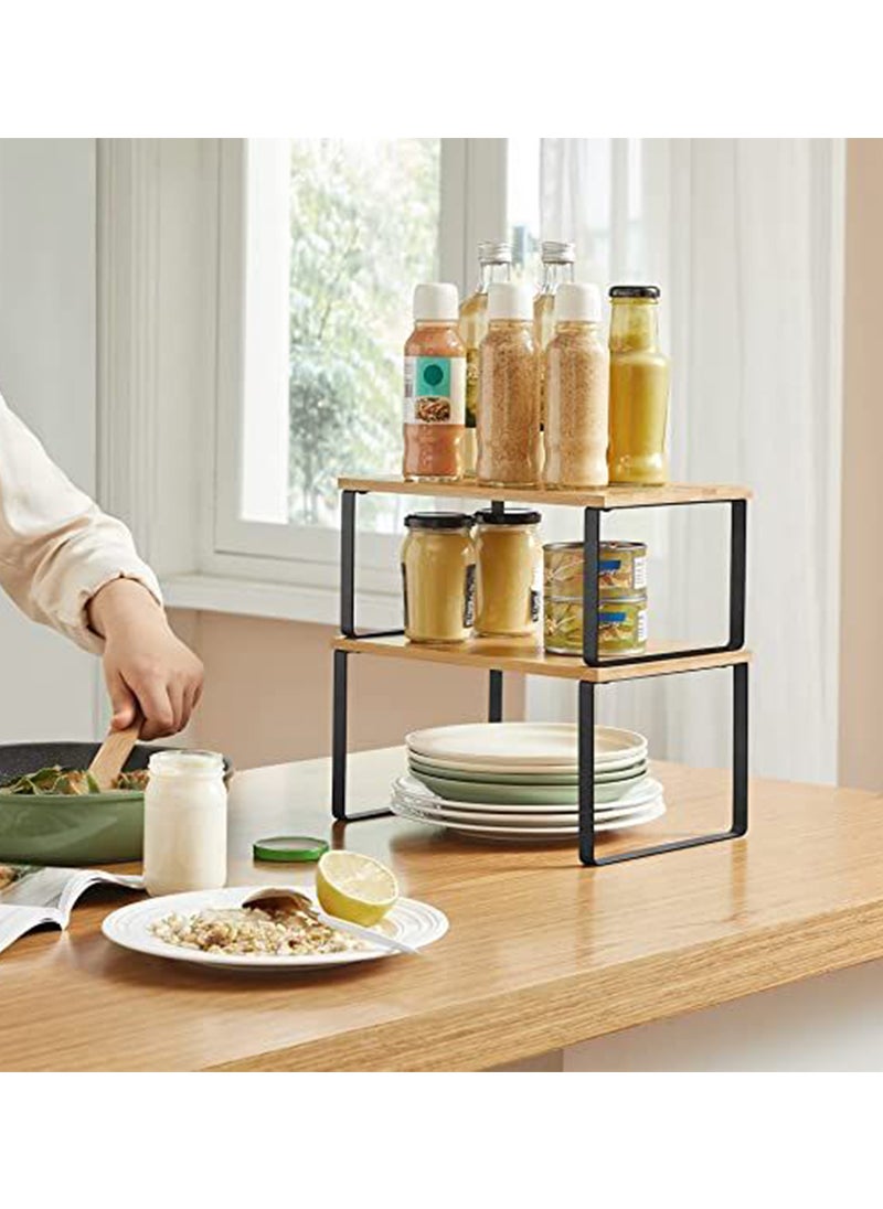 SONGMICS SONGMICS Kitchen Counter Shelves & Storage Rack Design with Metal and Engineered Wood with Stackable and Expandable Features - Black, Natural - (Set of 2)  - Image 4