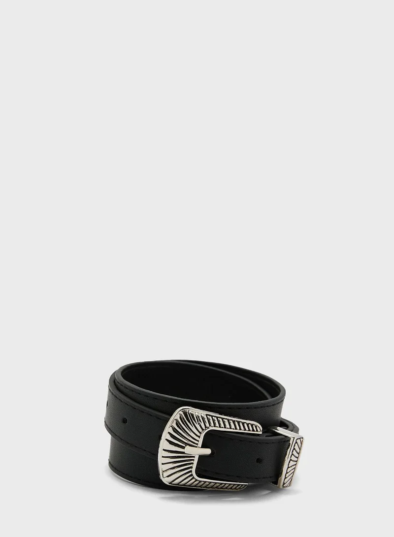 Ginger Embossed Buckle Slim Belt