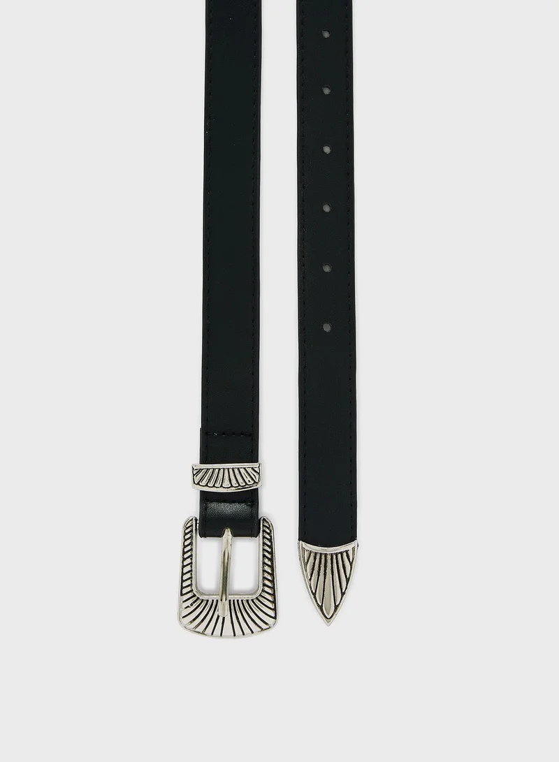 Ginger Embossed Buckle Slim Belt