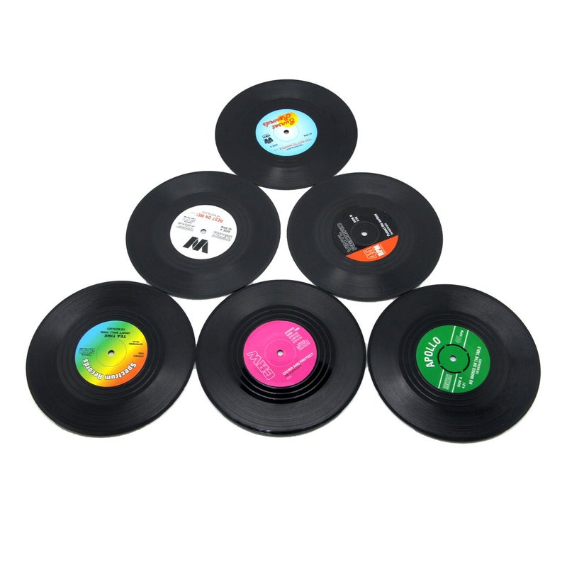 DuoMuo Coaster Vinyl Record Disk Coasters for Drinks - Tabletop Protection Prevents Furniture Damage (6 PCS Vinyl) - Image 5