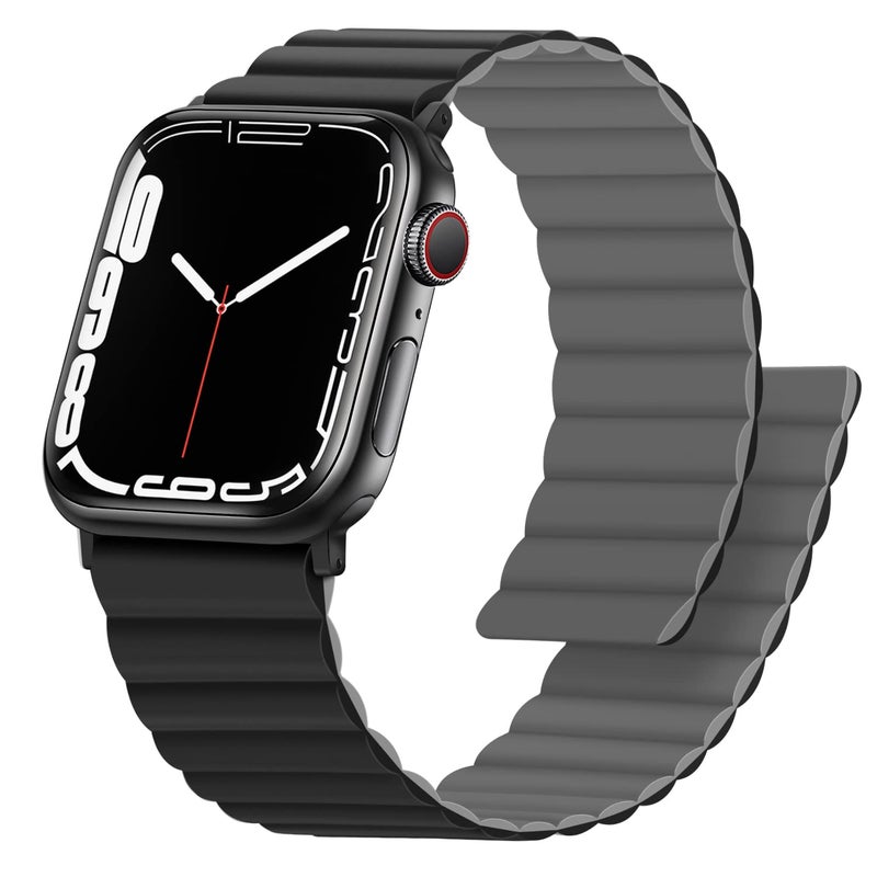 Anlinser Magnetic Bands Compatible with Apple Watch Band 49/46/45 44/42/41/40/38mm, Women Men Double Side Reversible Strap for iWatch Ultra 3-1 Series 11/10/9/8/7-1 SE(49/46/45/44/42,Black/Gray) - Image 1