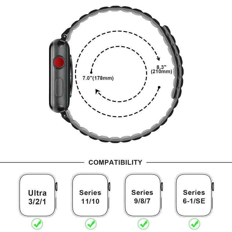 Anlinser Magnetic Bands Compatible with Apple Watch Band 49/46/45 44/42/41/40/38mm, Women Men Double Side Reversible Strap for iWatch Ultra 3-1 Series 11/10/9/8/7-1 SE(49/46/45/44/42,Black/Gray) - Image 4