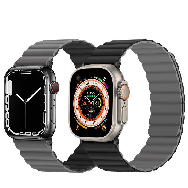 Anlinser Magnetic Bands Compatible with Apple Watch Band 49/46/45 44/42/41/40/38mm, Women Men Double Side Reversible Strap for iWatch Ultra 3-1 Series 11/10/9/8/7-1 SE(49/46/45/44/42,Black/Gray) - Image 2