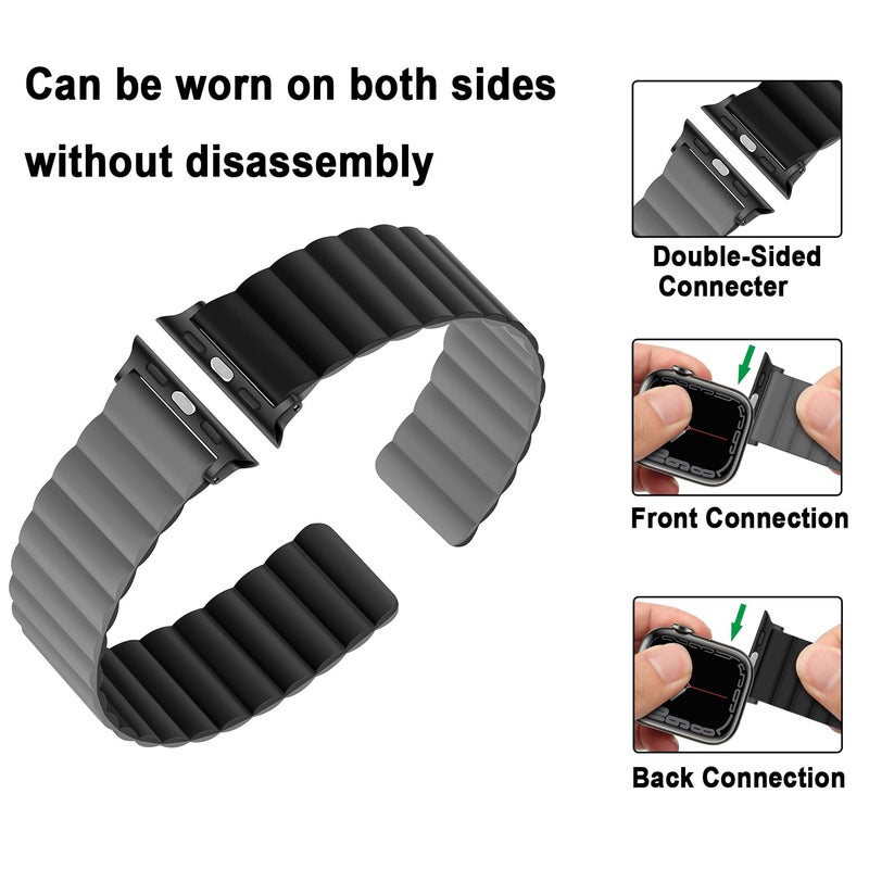 Anlinser Magnetic Bands Compatible with Apple Watch Band 49/46/45 44/42/41/40/38mm, Women Men Double Side Reversible Strap for iWatch Ultra 3-1 Series 11/10/9/8/7-1 SE(49/46/45/44/42,Black/Gray) - Image 3