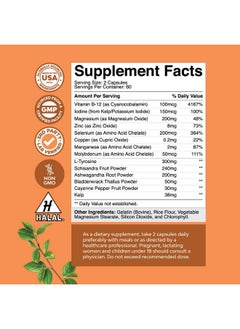 Natures Craft Herbal Thyroid Support Complex - Iodine Thyroid Supplement with L Tyrosine Bladderwrack Kelp Selenium and Ashwagandha - Mood Enhancer Energy Supplement for Thyroid Health - 120 Halal Capsules  - Image 4
