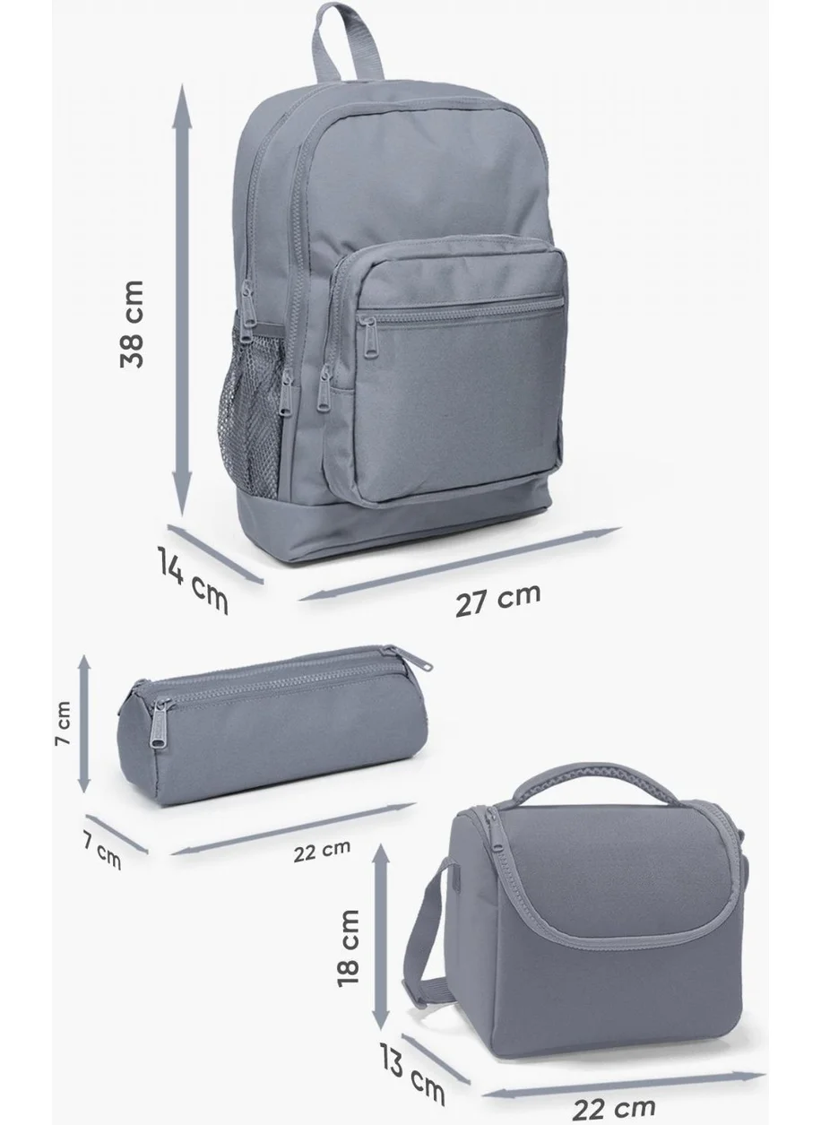 CORAL HIGH School Bag and Lunch Bag Set - Gray Green Dinosaur Boy with USB Socket