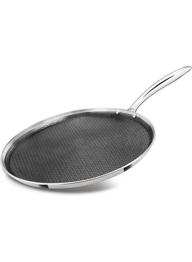 Milton Pro Cook Triply Hexa Tech Induction Stainless Steel Tawa, 32 Cm,Silver, Honeycomb Non-Stick Structure, Sturdyhandle, Food Grade, Flame & Hot Plate Safe - Image 1