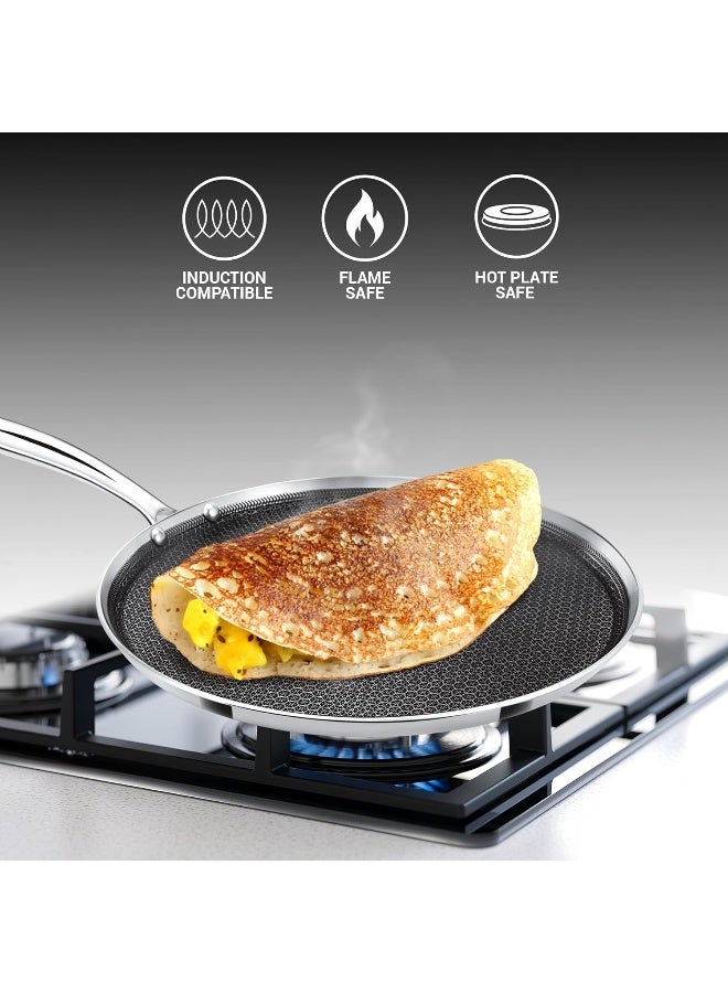 Milton Pro Cook Triply Hexa Tech Induction Stainless Steel Tawa, 32 Cm,Silver, Honeycomb Non-Stick Structure, Sturdyhandle, Food Grade, Flame & Hot Plate Safe - Image 2