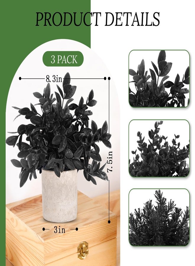 Der Rose 3 Pack Black Fake Plants Artificial Eucalyptus Plants Topiaries for Halloween Decorations Bathroom Accessories Home Office Desk Farmhouse Room Table Shelf Decor(Black) - Image 3