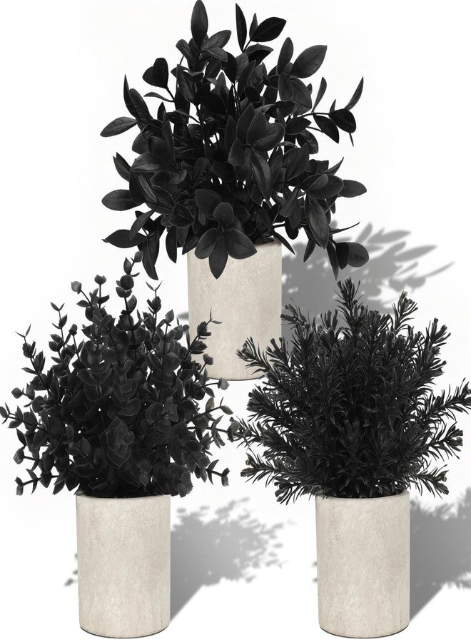 Der Rose 3 Pack Black Fake Plants Artificial Eucalyptus Plants Topiaries for Halloween Decorations Bathroom Accessories Home Office Desk Farmhouse Room Table Shelf Decor(Black) - Image 1