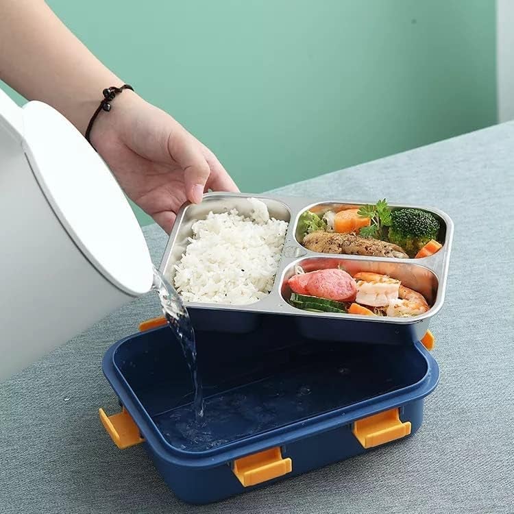 MARKWELL 3 Compartment Stainless Steel Lunch Box Leakage Proof Lunch Box for School Kids and Adults Pack of 1 Blue750ML - Image 4