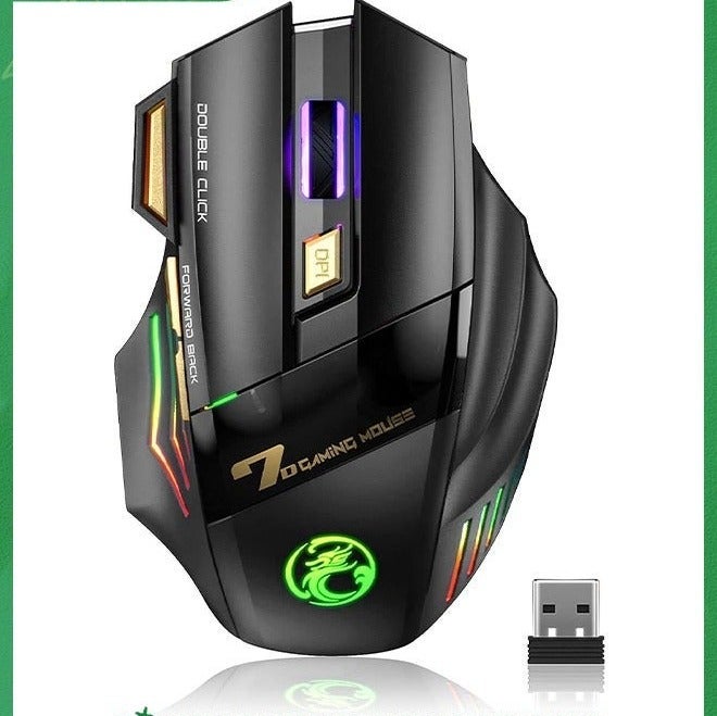 Wireless Gaming Mouse, Rechargeable Silent Wireless Mouse with 3200 DPI Adjustable,Double Click Key, Colorful RGB Lights, Computer Mice with Thumb Rest for PC/Mac Gamer - Image 1