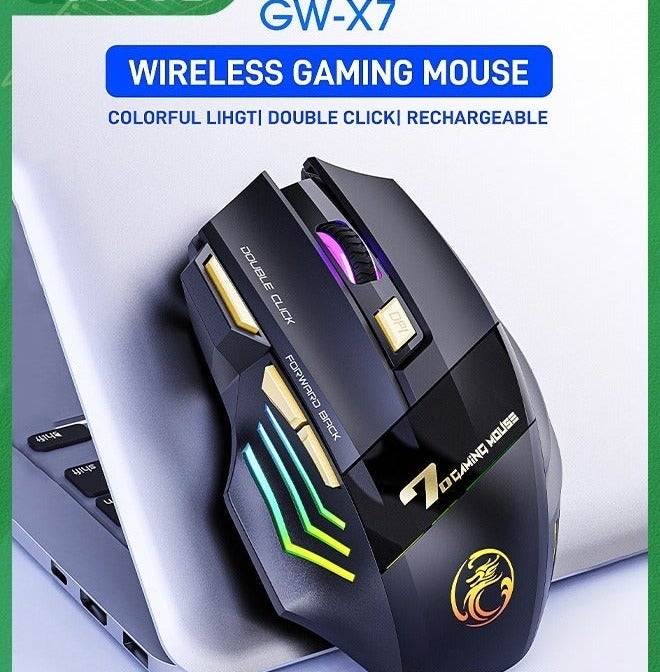Wireless Gaming Mouse, Rechargeable Silent Wireless Mouse with 3200 DPI Adjustable,Double Click Key, Colorful RGB Lights, Computer Mice with Thumb Rest for PC/Mac Gamer - Image 2